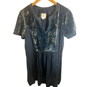 Maeve Anthropologie Ingrid Velvet Mini Dress Tunic Size M Blue Boho Whimsigoth